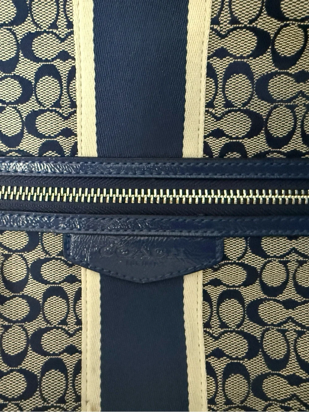 Coach Blue and Tan Signature Stripe Shoulder Bag